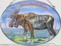 Amia 7432i Alaska Moose and Stream Medium Oval Suncatcher